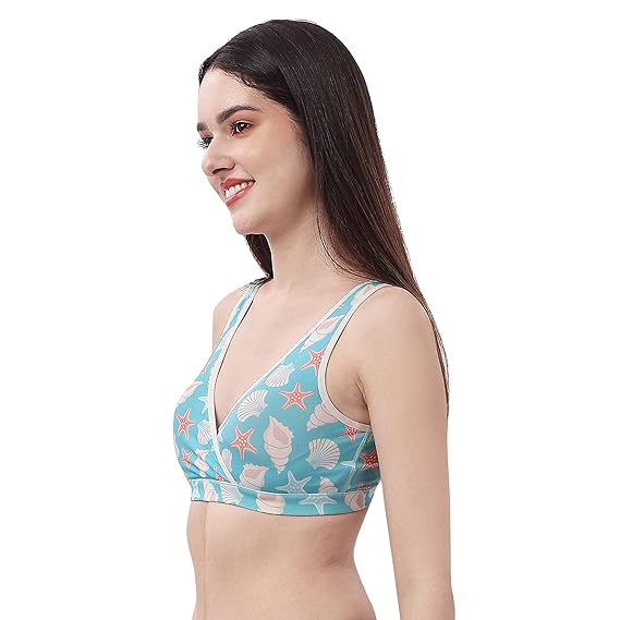 SOIE Women’s Printed Lounge Bra – Non-Wired, Non-Padded with Removable Cups